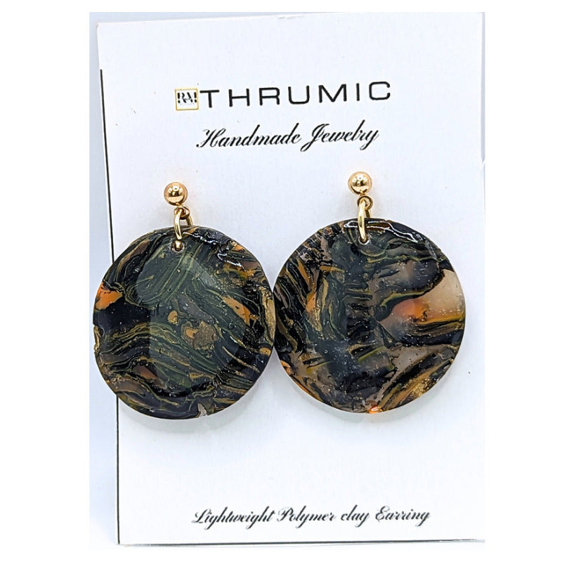 Rough In The Dark Black Marble Earrings (Round)