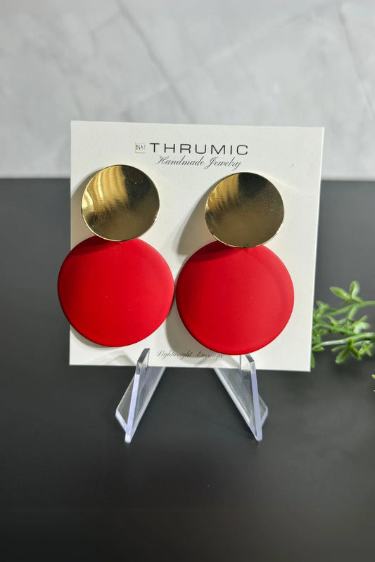 Red Amber Earrings (Round)